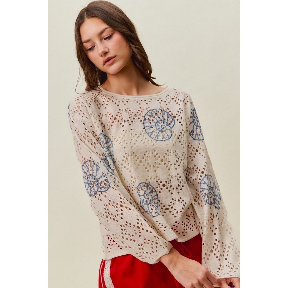 SO ME Seashell Lightweight Sweater Top - Large - Picture 6 of 16